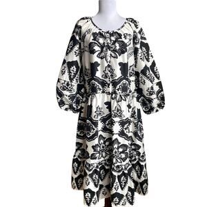 NEW CHICO’S Puff Sleeve Tiered Maxi Dress SZ 16 Pockets Poplin Floral Boho Beach